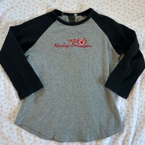 Harley-Davidson Grey & Black Raglan Quarter Sleeve Tee